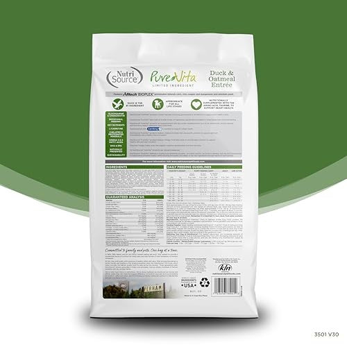 Nutrisource PureVita Limited Ingredient Duck and Oatmeal with Wholesome Grains Dry Dog Food - 12 Lbs