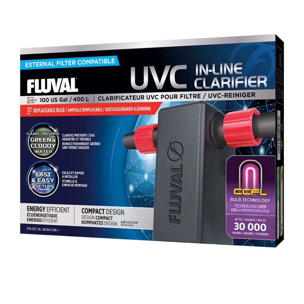 Fluval In-Line Aquarium UVC Greenwater Water Clarifier - 3 Watt - Up to 100 Gallons