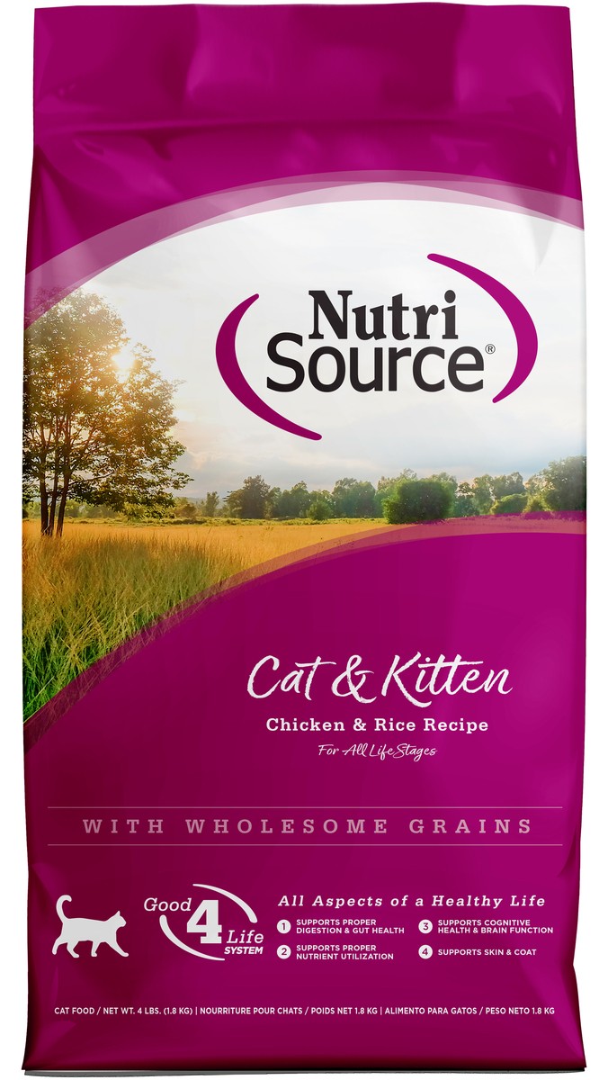 Nutrisource Chicken and Rice with Wholesome Grains Kitten and Cat Dry Food - 4 Lbs - Case of 8