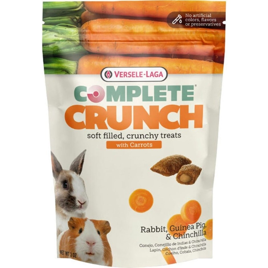 Versele-Laga Complete Crunch Rabbit Chinchilla and Guinea Pig Soft-Filled Carrot Crunchy Small Animal Treats - 3 Oz - Case of 12