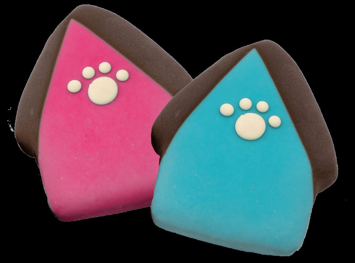 Claudia's Canine Bakery Pink and Blue Dog House Paw Cookies Dog Biscuits - 12 Count