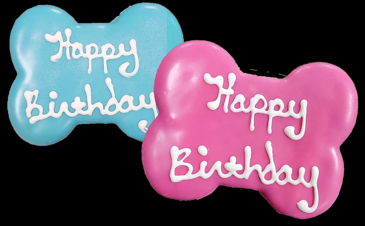 Claudia's Canine Bakery Happy Birthday Bones Pink and Blue Dog Biscuits - 12 Count
