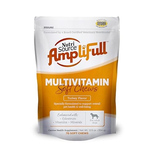 Nutrisource AmpliFull Turkey Flavored Multivitamin Adult Supplemental Dog Soft Chews - 70 Count - 12.5 Oz - Case of 6
