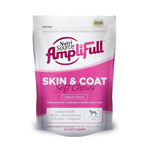 Nutrisource AmpliFull Salmon Flavored Skin and Coat Adult Supplemental Dog Soft Chews - 70 Count - 12.5 Oz - Case of 6