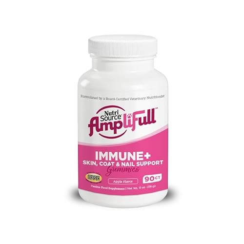 Nutrisource AmpliFull Skin and Coat Gummies Apple Supplemental Dog Chews - 90 Count - 11 Oz - Case of 6