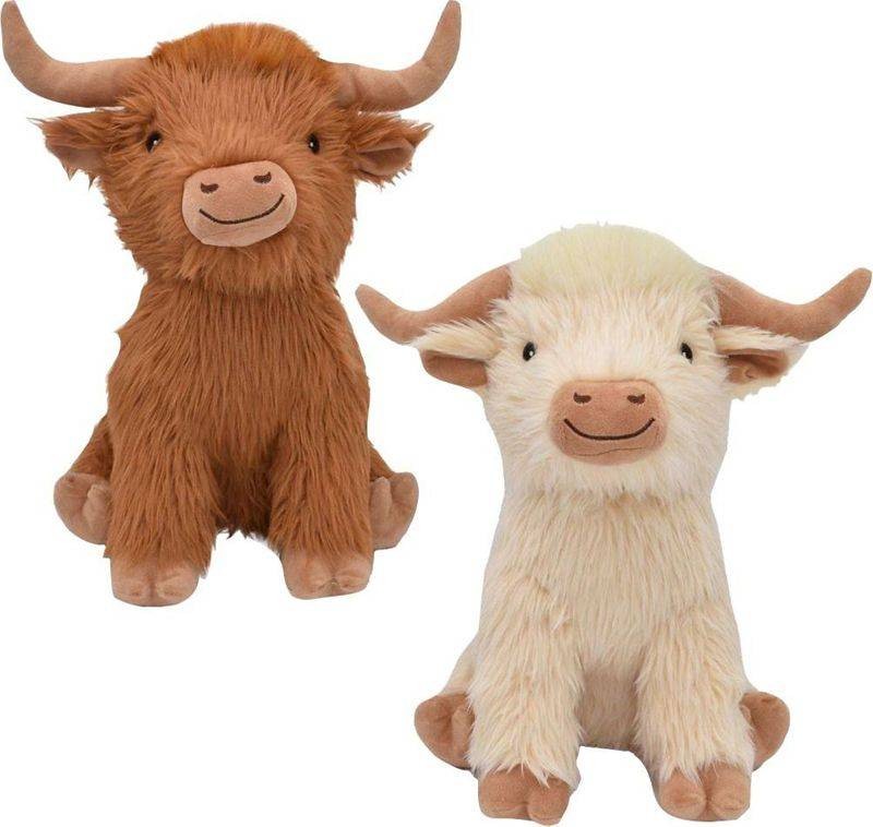 Multipet Highland Shaggy Cow Squeak and Plush Dog Toy - Brown 14 Inch