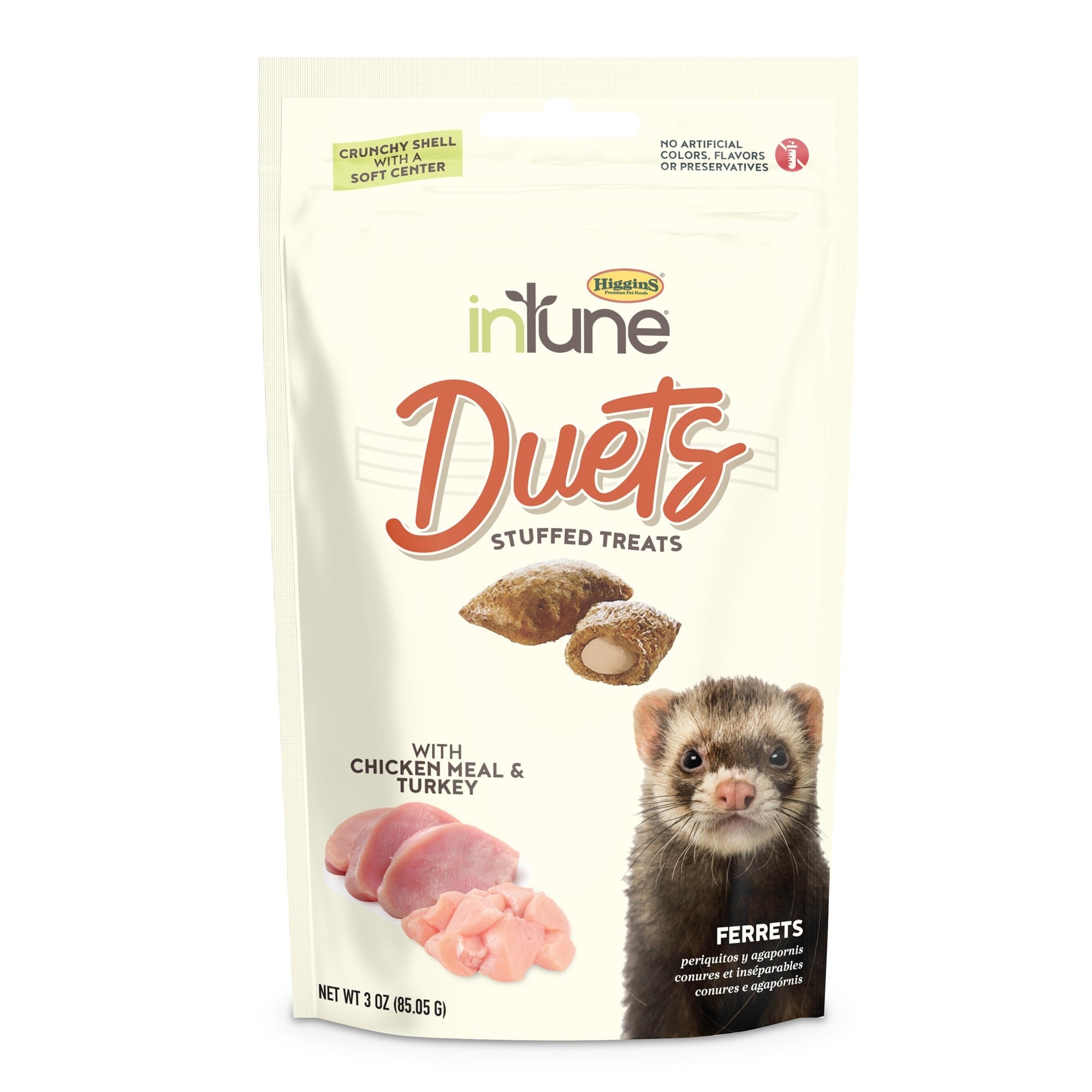 Higgins Chicken and Turkey Duets Stuffed Ferret Small Animal Treats - 3 Oz - 12 Pack