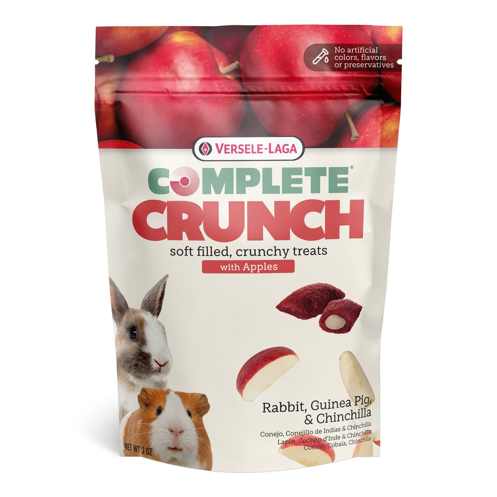 Versele-Laga Complete Crunch Rabbit Chinchilla and Guinea Pig Soft-Filled Apple Crunchy Small Animal Treats - 3 Oz - Case of 12
