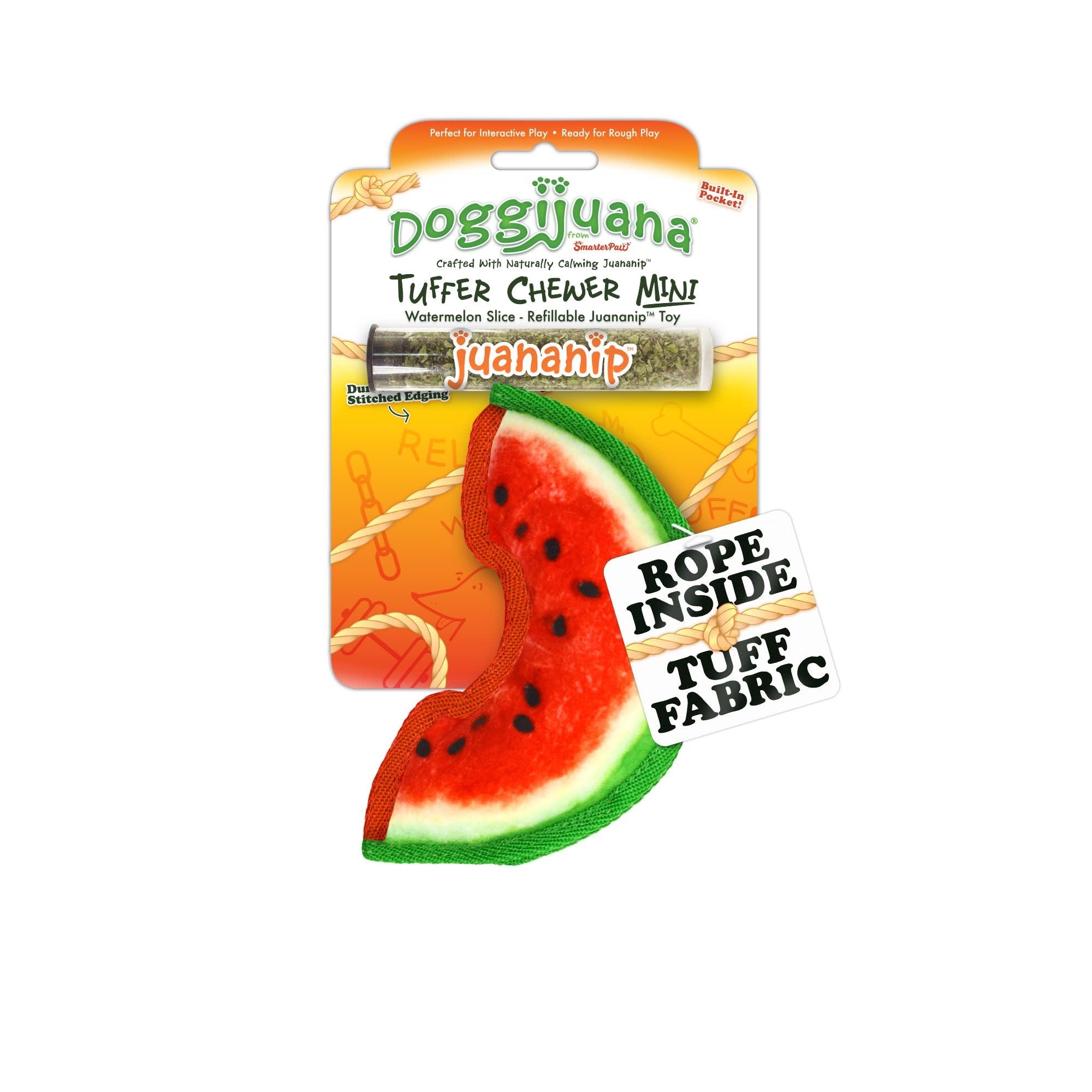 Meowijuana Doggijuana Watermelon Tuffer Chewer Inner-Rope Refillable Juananip Plush Dog Toy - Mini Default Title