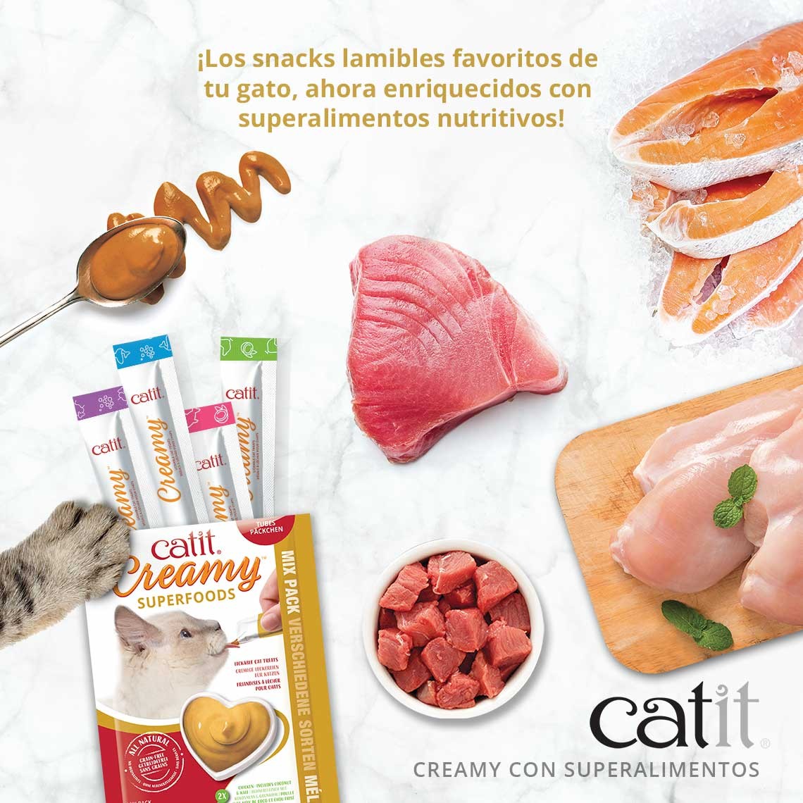 Catit Creamy Grain-Free Mixed Variety Pack Lickable Cat Treats - 8 Pack - Case of 12