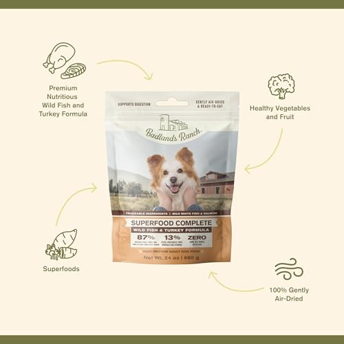 Badlands Ranch Superfood Complete High-Protein Wild Fish and Turkey Air-Dried Dog Food - 64 Oz - 4 Pack