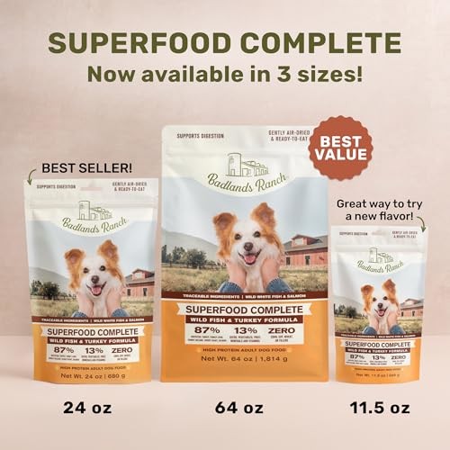 Badlands Ranch Superfood Complete High-Protein Wild Fish and Turkey Air-Dried Dog Food - 11.5 Oz - 6 Pack