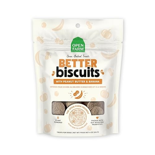 Open Farm Better Biscuits Peanut Butter and Banana with Probiotics Oven-Baked Crunchy Dog Treats - 8 Oz - Case of 12