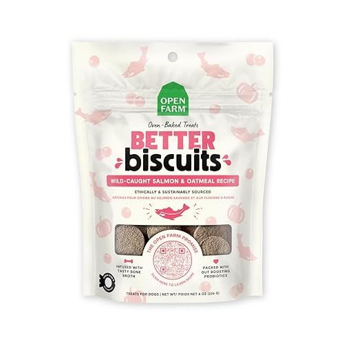 Open Farm Better Biscuits Wild-Caught Salmon and Oatmeal with Probiotics Oven-Baked Crunchy Dog Treats - 8 Oz - Case of 12