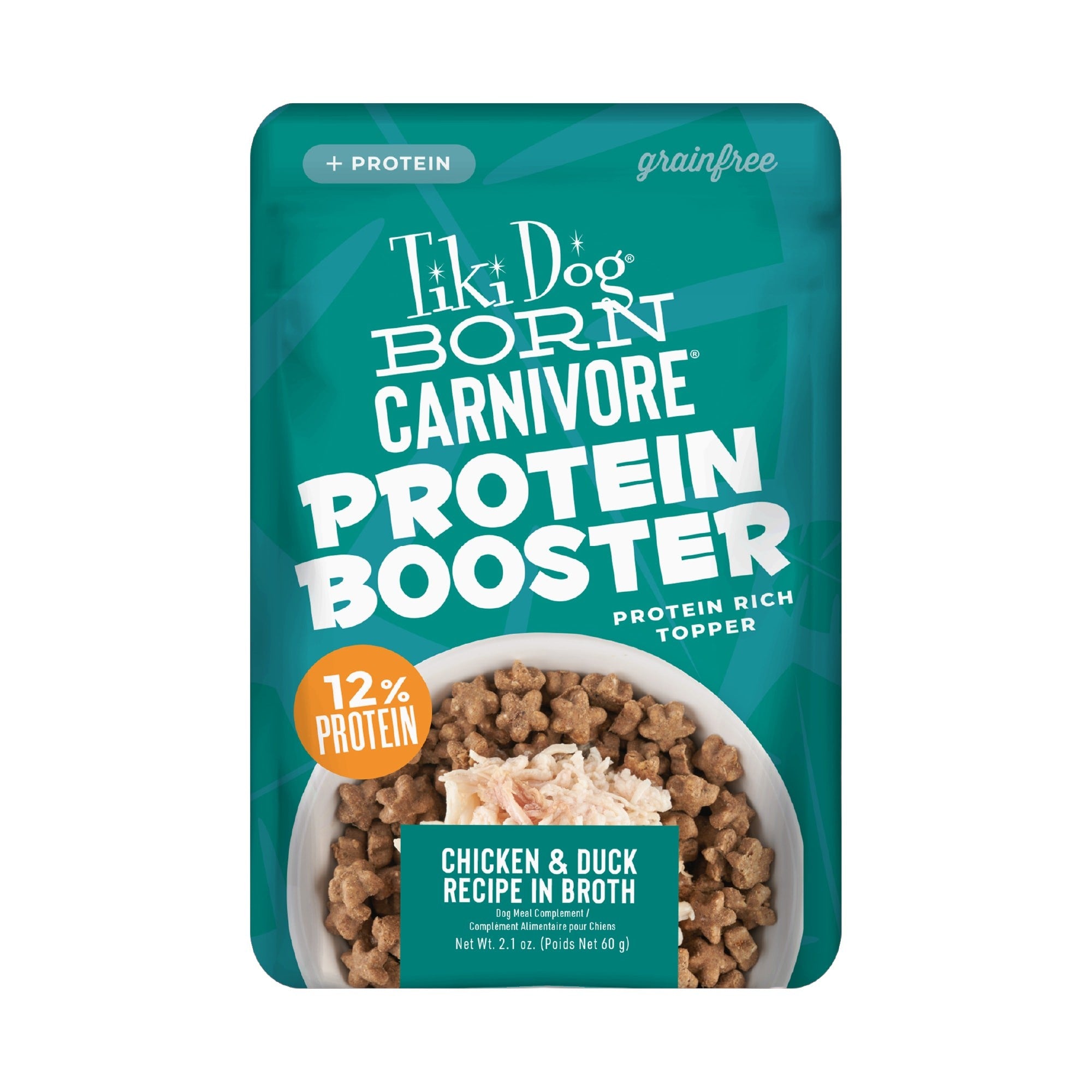Tiki Dog Born Carnivore Protein Booster Chicken and Duck in Broth Wet Dog Food Topper Pouch - 2.1 Oz - Case of 12 Default Title