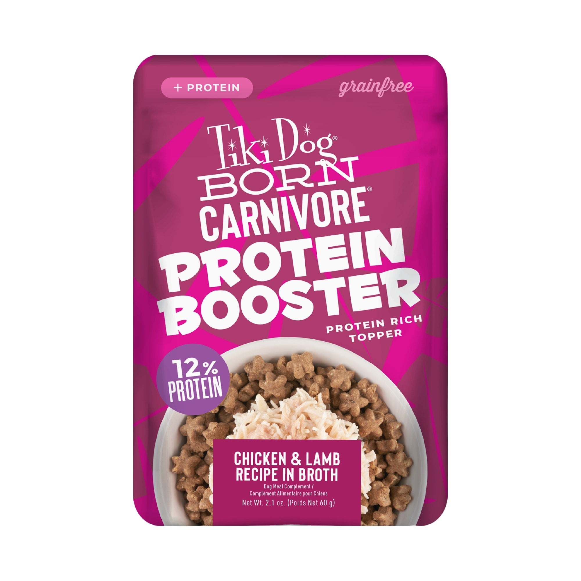 Tiki Dog Born Carnivore Protein Booster Chicken and Lamb in Broth Wet Dog Food Topper Pouch - 2.1 Oz - Case of 12 Default Title