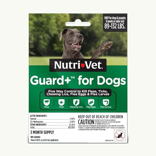Nutri-Vet Guard+ Waterproof Topical Dog Flea and Tick Prevention Treatment - Dogs 89-132 Lbs - 3 Month Dose - 90 Count
