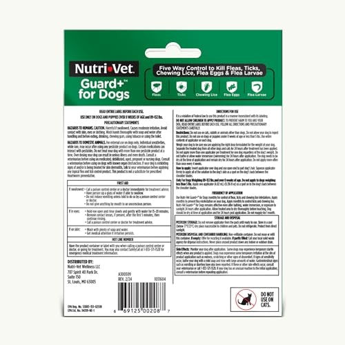 Nutri-Vet Guard+ Waterproof Topical Dog Flea and Tick Prevention Treatment - Dogs 89-132 Lbs - 3 Month Dose - 90 Count