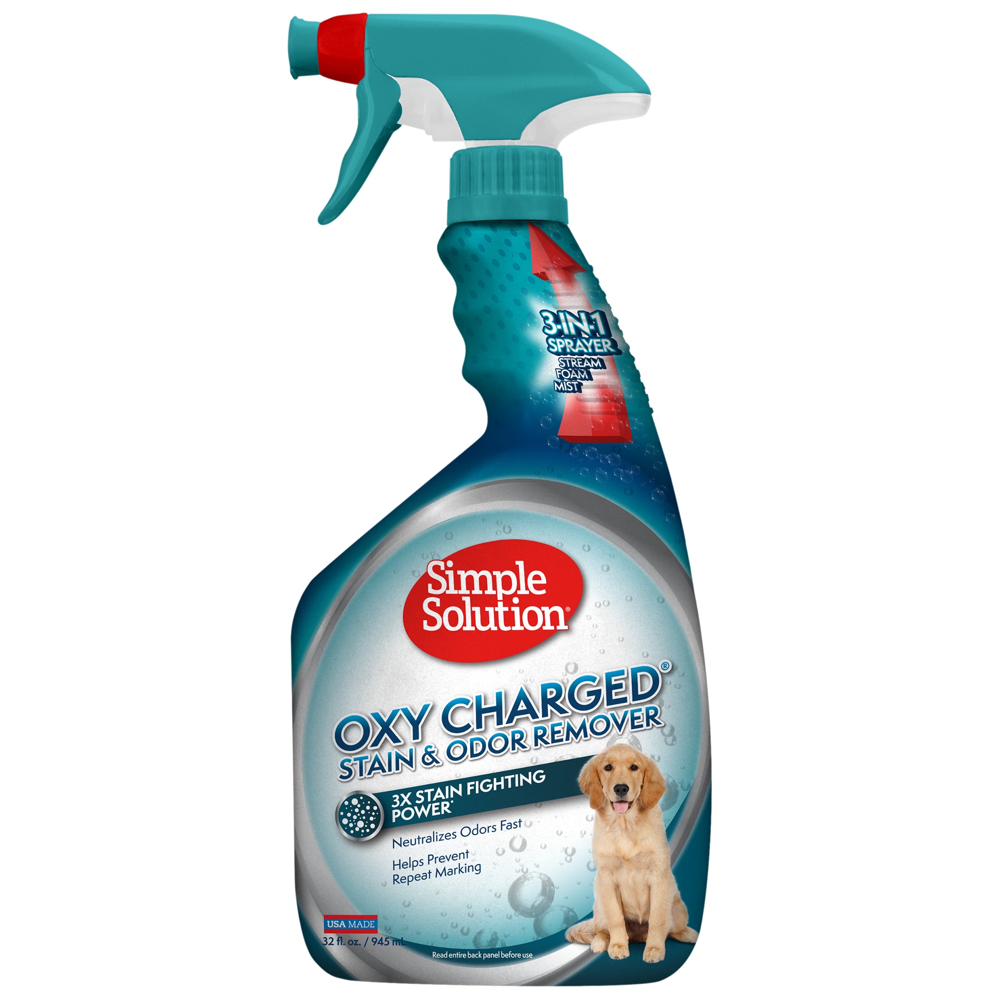 Simple Solution Oxy Charged 3X Power Pet Stain and Odor Remover Spray for Dogs - 32 Oz