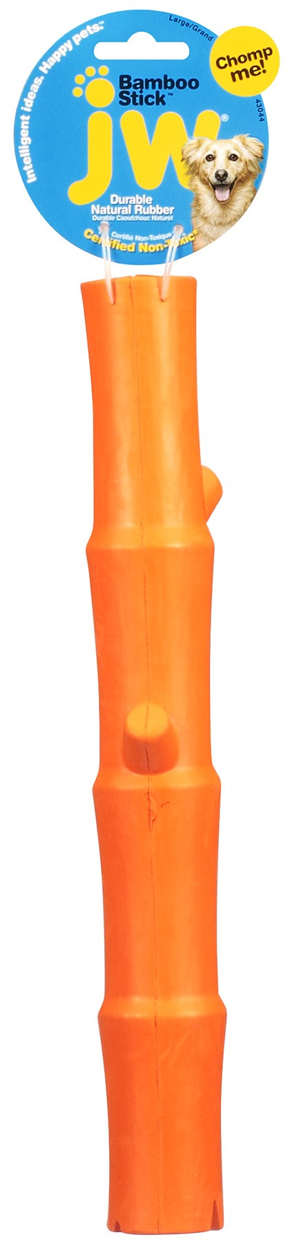 JW Pet Bamboo Lucky Bamboo Stick Chew and Fetch Rubber Dog Toy - Orange - Large