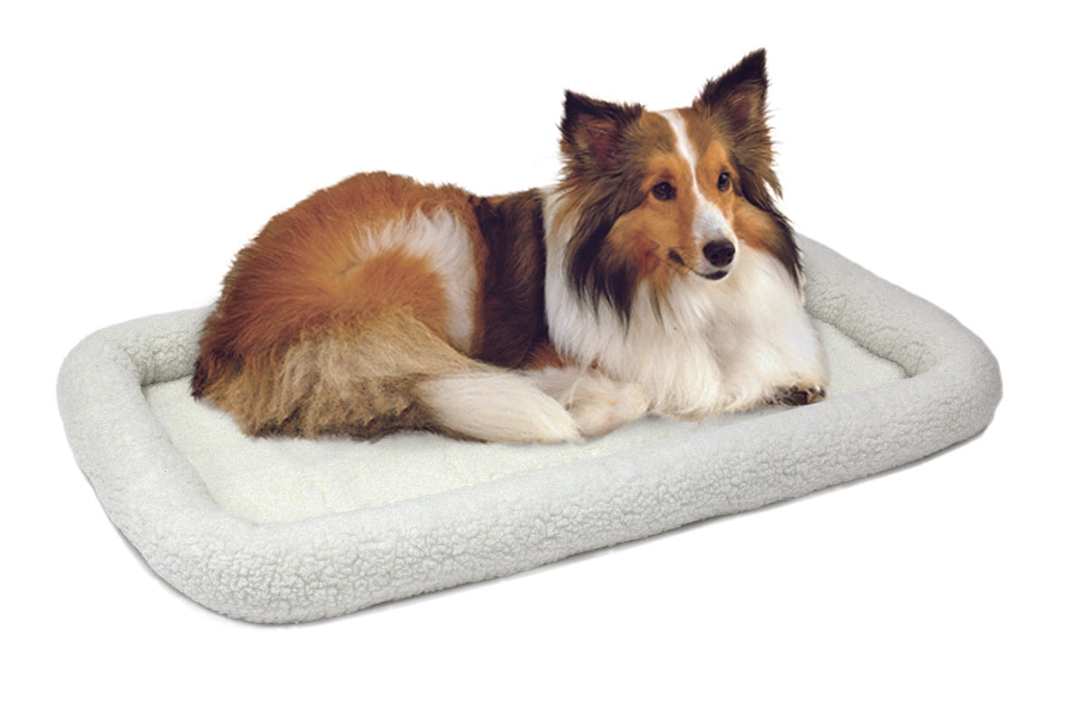 Midwest Homes Quite Time Fleece Machine Washable Rectangular Bolster Pet Bed or Crate Mat White LG - L:36 X W:23 In
