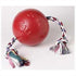 Jolly Pets Romp-N-Roll Puncture-Proof Ball with Rope Chew and Fetch Floating Dog Toy - Red - Small - 4.5 Inch