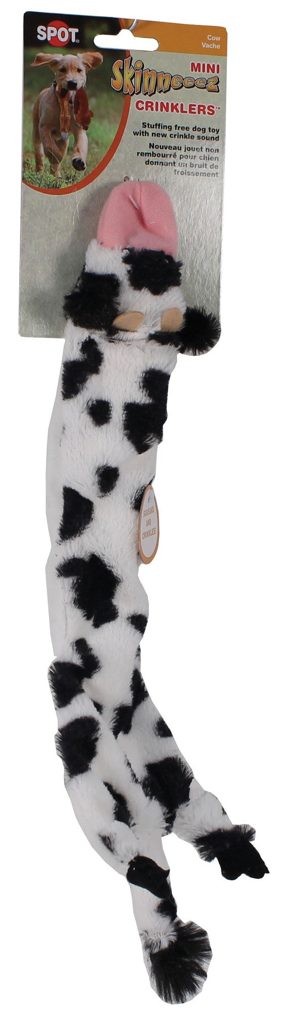 Ethical SPOT Skinneeez Stuffing-Free Crinklers Cow Squeak and Crinkle Soft Dog Toy - Small - 14 Inch