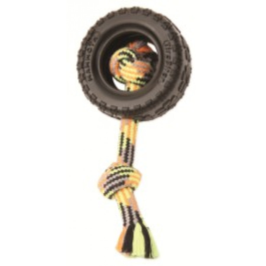 Mammoth Pet Products TireBiter II Rubber and Rope Tug Dog Toy - Small - 3.75 Inch