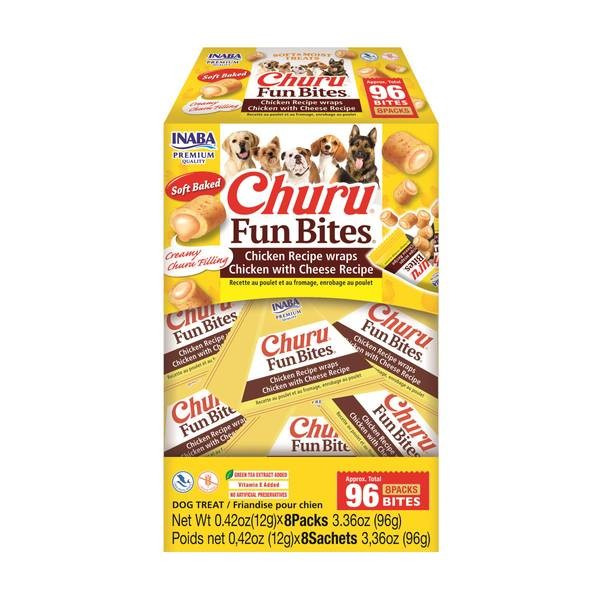 Inaba Churu Fun Bites Wrapped Chicken and Cheese Soft and Chewy Dog Treats - 3.36 Oz