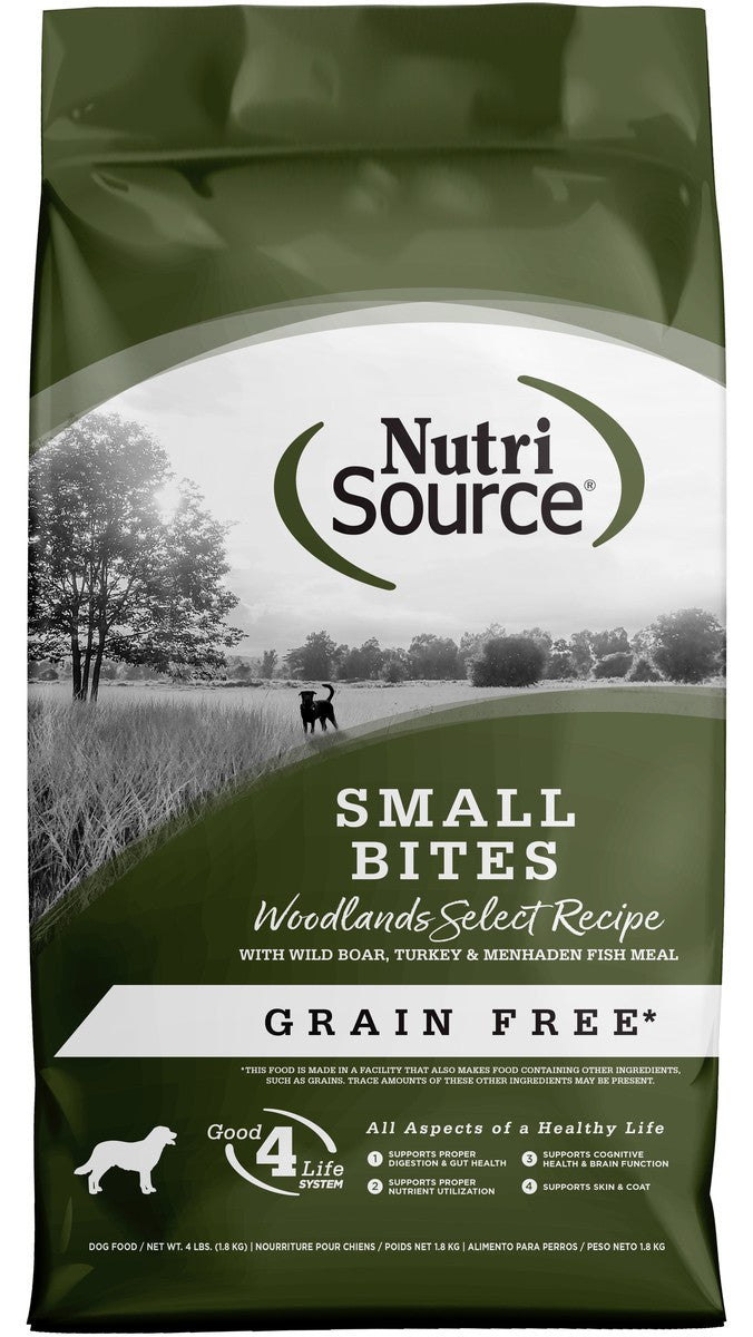 Nutrisource Grain-Free Woodlands Select Small Bites Wild Boar Turkey and Menhaden Fish Dry Dog Food - 4 Lbs - Case of 8