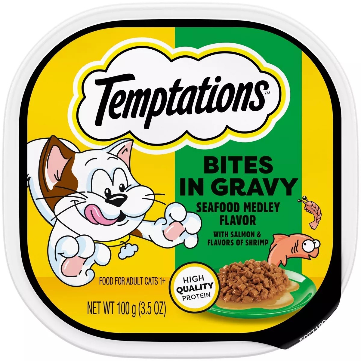 Whiskas Temptations Bites in Gravy Seafood Medley with Shrimp and Salmon Adult Wet Cat Food Tray - 3.5 Oz - Case of 24