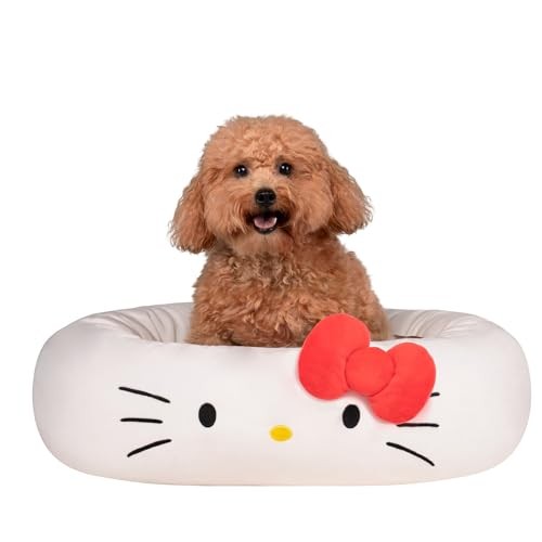 Jazwares Hello Kitty Bolster Rounded Dog and Cat Bed - White - Medium 