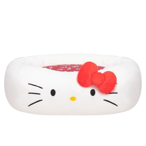Jazwares Hello Kitty Bolster Rounded Dog and Cat Bed - White - Medium 