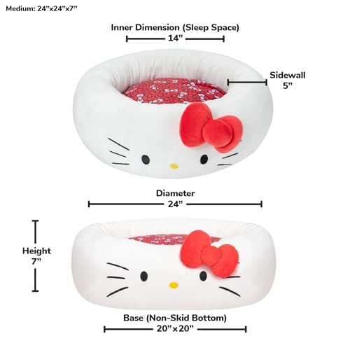Jazwares Hello Kitty Bolster Rounded Dog and Cat Bed - White - Medium 