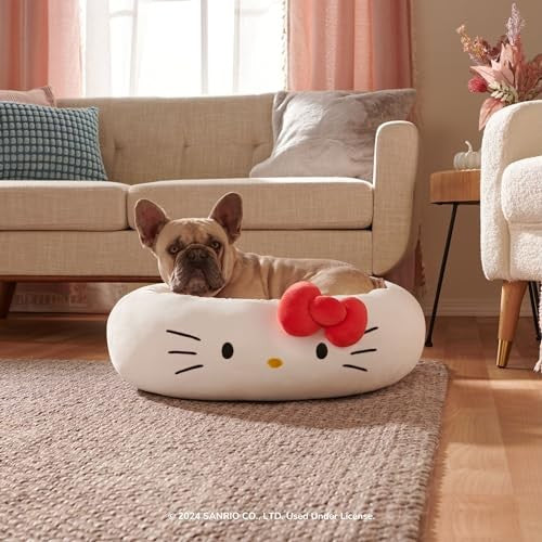 Jazwares Hello Kitty Bolster Rounded Dog and Cat Bed - White - Medium 