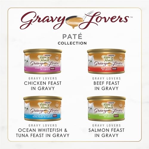 Purina Fancy Feast Gravy Lovers Chicken Salmon Beef and Whitefish Pate Canned Cat Food - Variety Pack - 3 Oz - Case of 24
