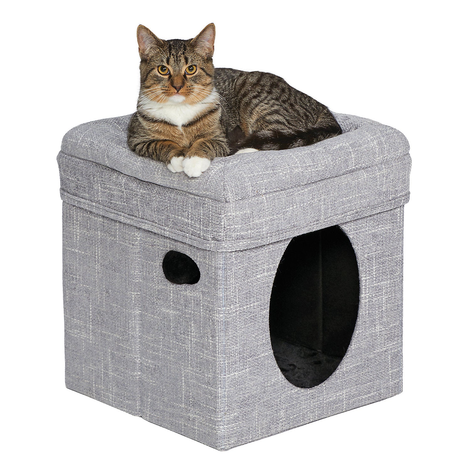 Midwest Homes Curious Cube Collapsible Squared Cat House Condo and Furniture Hideout - Silver