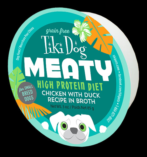 Tiki Dog High-Protein Grain-Free Meaty Chicken and Duck in Broth Wet Dog Food Trays - 3 Oz - Case of 4 Default Title