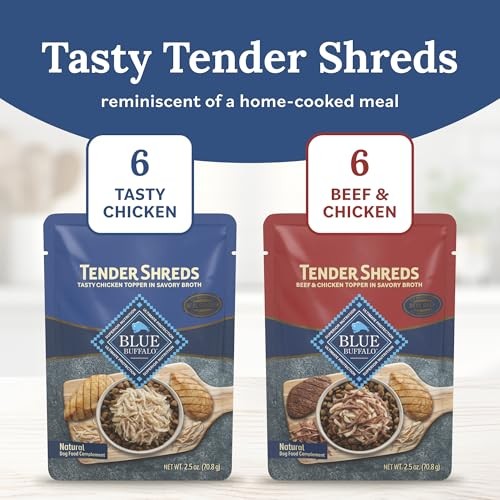 Blue Buffalo Tender Shreds Beef and Chicken Variety Pack Dog Food Topper - 2.5 Oz - Case of 12 - 2 Pack
