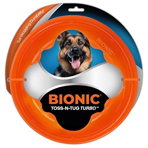 BIONIC Toss-N-Tug Turbo Frisbee Tough Chewer Interactive Fetch Rubber Dog Toy