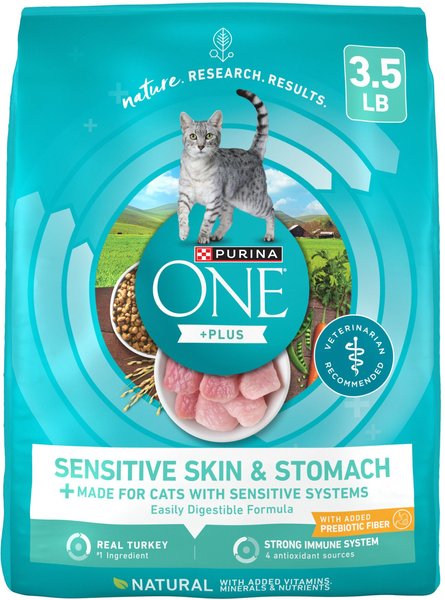 Purina One Sensitive Skin and Stomach Turkey Adult Dry Cat Food - 3.5 Lbs - Case of 4