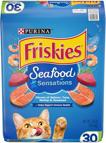 Purina Friskies Seafood Sensations Salmon Tuna Shrimp and Seaweed Adult Dry Cat Food - 30 Lbs