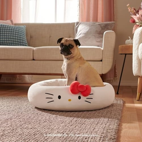 Jazwares Hello Kitty Bolster Rounded Dog and Cat Bed - White - Small