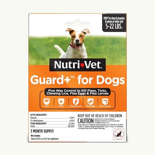 Nutri-Vet Guard+ Waterproof Topical Dog Flea and Tick Prevention Treatment - Dogs 5-22 Lbs - 3 Month Dose - 90 Count