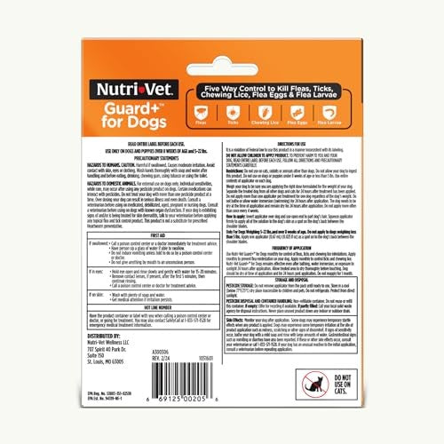 Nutri-Vet Guard+ Waterproof Topical Dog Flea and Tick Prevention Treatment - Dogs 5-22 Lbs - 3 Month Dose - 90 Count