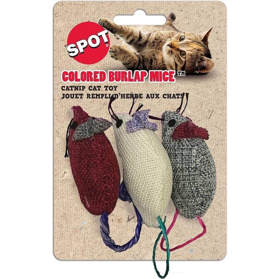 Ethical SPOT Burlap Mice Cat Toys - Assorted Colors - 3 Pack