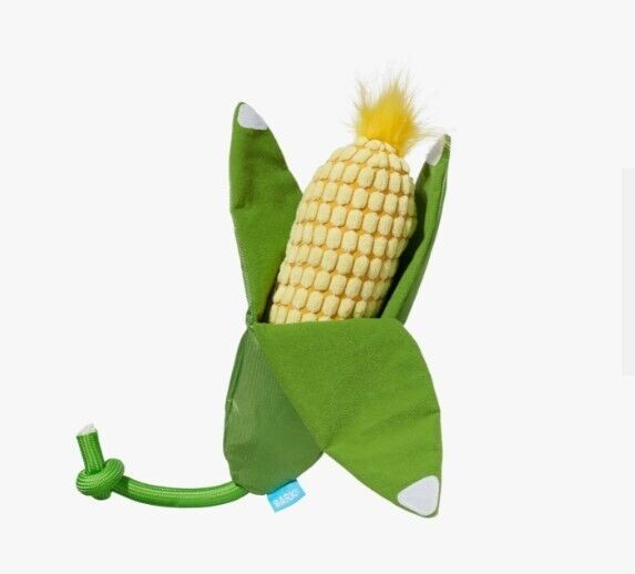 Bark Box Corn On The Slob 2-Piece Squeak and Plush Dog Toy - Green and Yellow - Medium