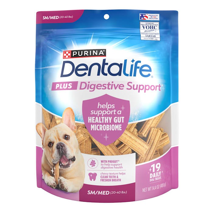 Purina DentaLife + Digestive Support Chicken and Pumpkin Dental Dog Treats - Small/Medium 19 Count - 14.4 Oz - Case of 4