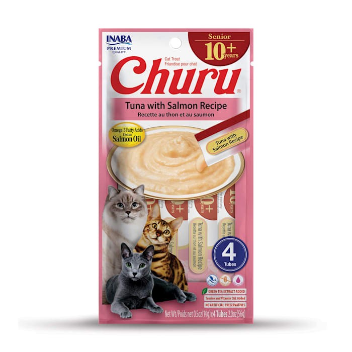 Inaba Churu Mature Tuna and Salmon and Omega-3 Senior 10+ Lickable Creamy Cat Treats - .5 Oz - 4 Pack - Case of 6