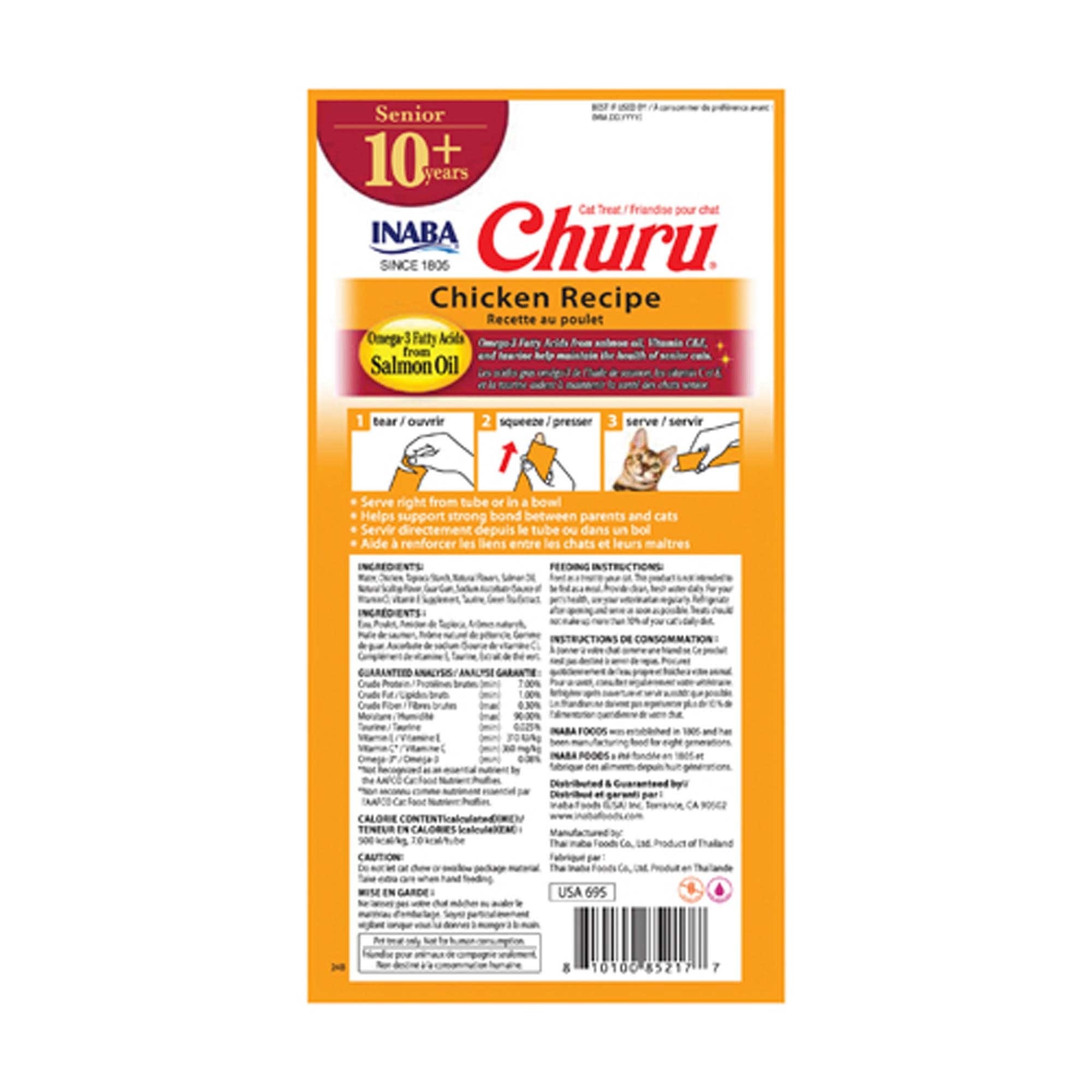 Inaba Churu Mature Chicken and Omega-3 Senior 10+ Lickable Creamy Cat Treats - .5 Oz - 4 Pack - Case of 6